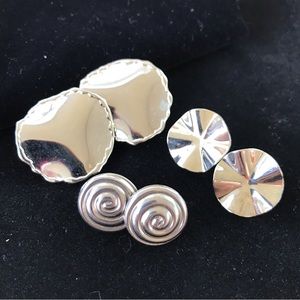 Lot of 3 silver tone 80s vintage earrings